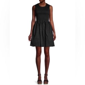 French Connection Smocked Black sleeveless fit & flare 100% Cotton dress pockets
